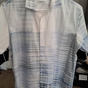 Calvin Klein Men's Striped Blue and White Shirt